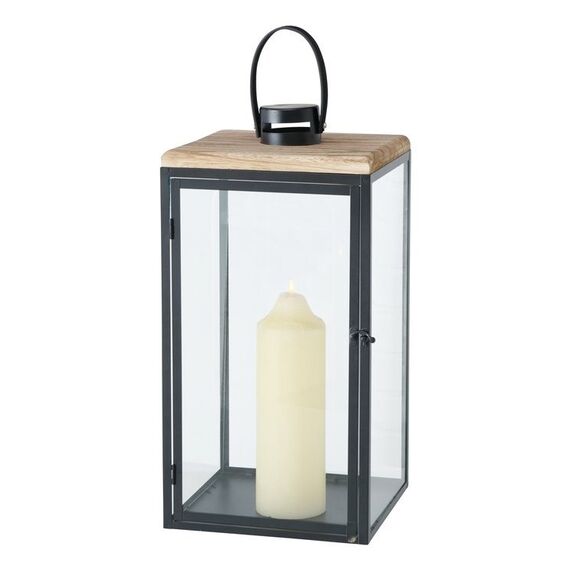 Boltze Sirio Laterne Kerze Schwarz, Transparent, Holz, 3 image