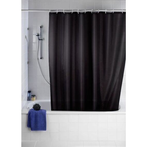 WENKO Anti-Schimmel Duschvorhang Uni Black 180 x 200 cm waschbar
