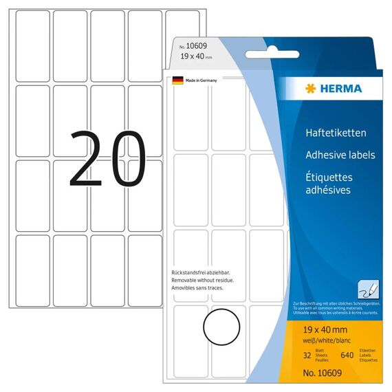 HERMA Vielzwecketiketten 19x40 mm weiß Movables/ablösbar Papier matt 640 St