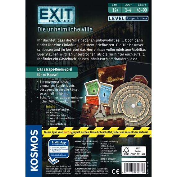 Kosmos EXIT - Das Spiel - Die unheimliche Villa