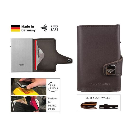 TRU VIRTU 24104000104 Geldbörse, Kartenetui/Reisedokumentenhülle Braun, Silber ABS Synthetik, Aluminium, Leder