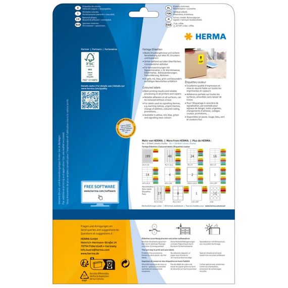 HERMA Farbige Etiketten A4 210x297 mm blau Papier matt 20 St.