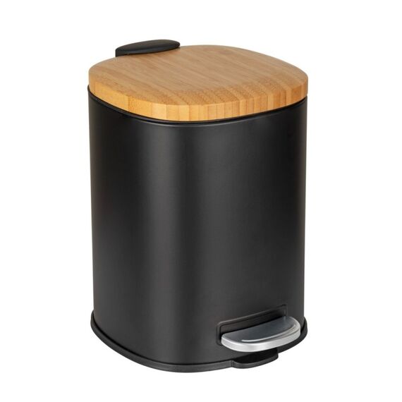WENKO Fianema Rund Edelstahl Schwarz, Holz, Farbe: Schwarz, Holz