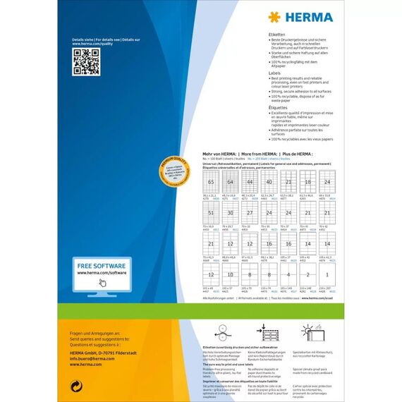 HERMA Etiketten Premium A4 70x41 mm weiß Papier matt 4200 St.