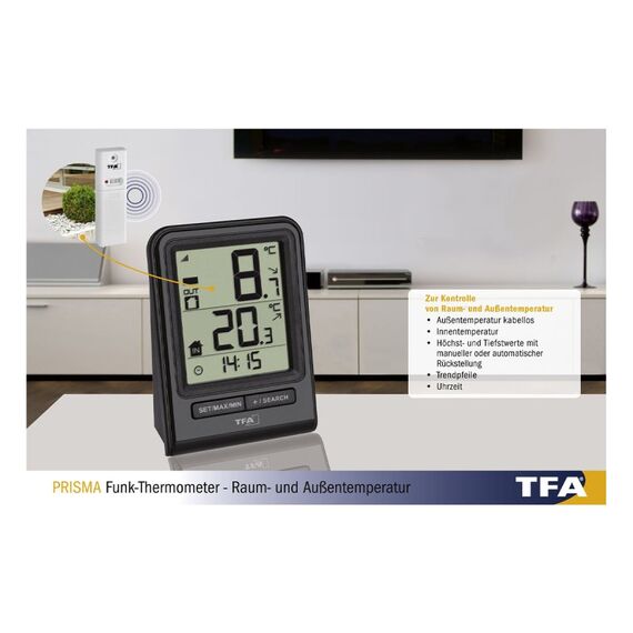 TFA-Dostmann PRISMA Elektronisches Umgebungsthermometer Drinnen/Draußen Schwarz, 3 image