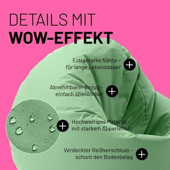 Lumaland Runder Sitzsack 2 in 1 Hellgrün Drinnen Stuhl, 5 image