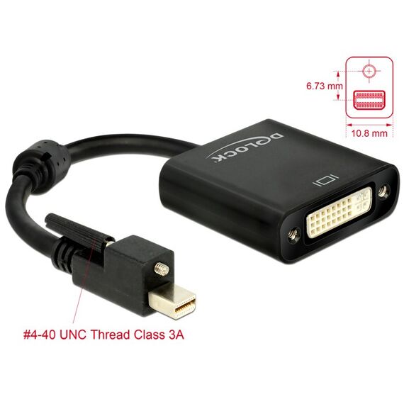 DeLOCK Adapter mini DisplayPort 1.2 Stecker mit Schraube > DVI Buchse 4K Aktiv schwarz