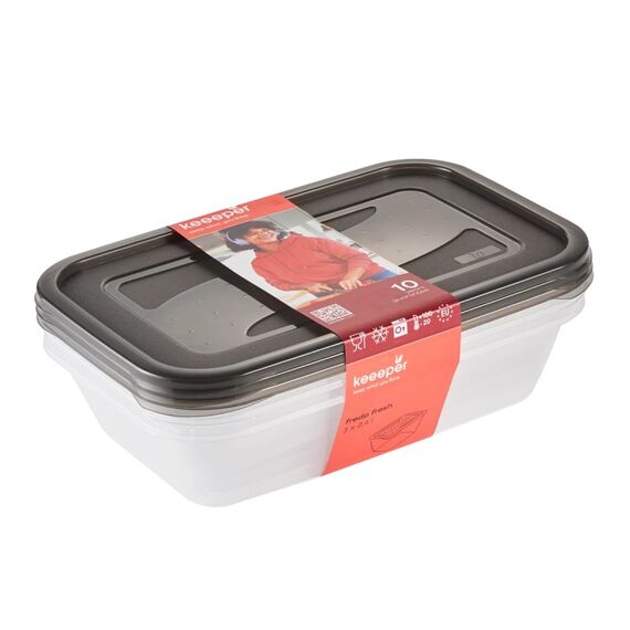 keeeper Fredo Rechteckig Container 2,4 l Schwarz, Transparent 3 Stück(e), Farbe: Schwarz, Transparent