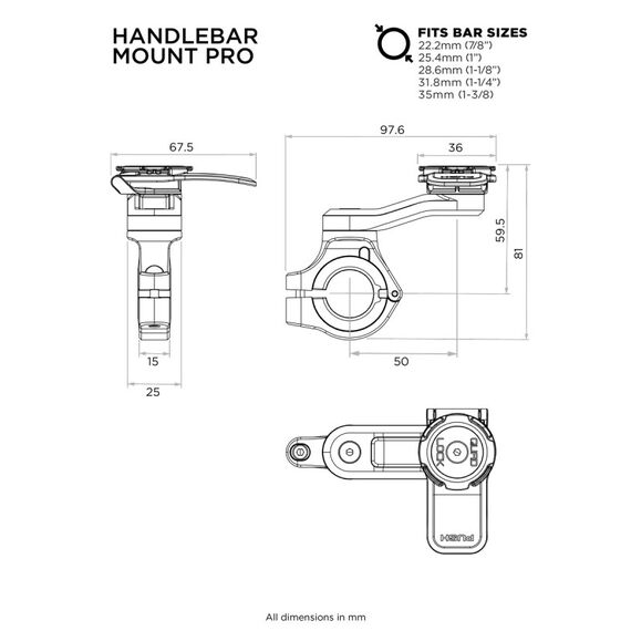 Quad Lock Handlebar Mount Pro Chrome Passive Halterung Action-Kamera, Handy/Smartphone Schwarz, Chrom, Farbe: Schwarz, Chrom, 6 image