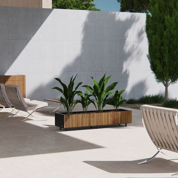 Herstera Deco Planter Xic Wood Drinnen/Draußen Pflanzgefäß Freistehend Fayence, Metall Schwarz, Holz, 11 image