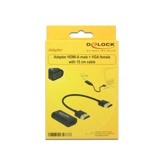 DeLOCK 0.15m, HDMI/VGA 0,15 m VGA (D-Sub) Schwarz, 2 image