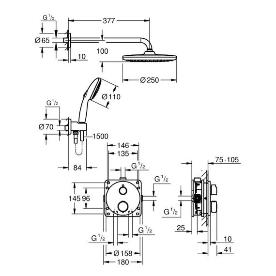 GROHE Precision Thermostatique Duschsystem Chrom, 4 image