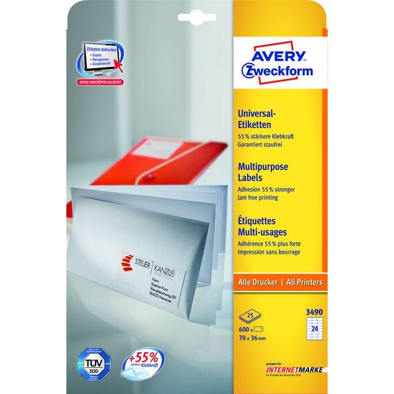 Avery 3490Z selbstklebendes Etikett Rechteck Weiß 610 Stück(e)