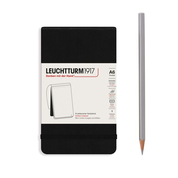 Leuchtturm Notizblock Pocket (A6), Hardcover, 94 nummerierte Seiten Schwarz, Dotted