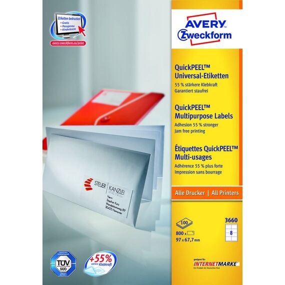 Avery 3660Z selbstklebendes Etikett Rechteck Weiß 800 Stück(e)