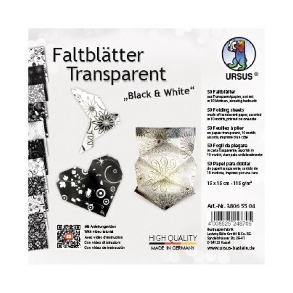 URSUS 38065504 Origami-Papier, Farbe: Schwarz, Weiß