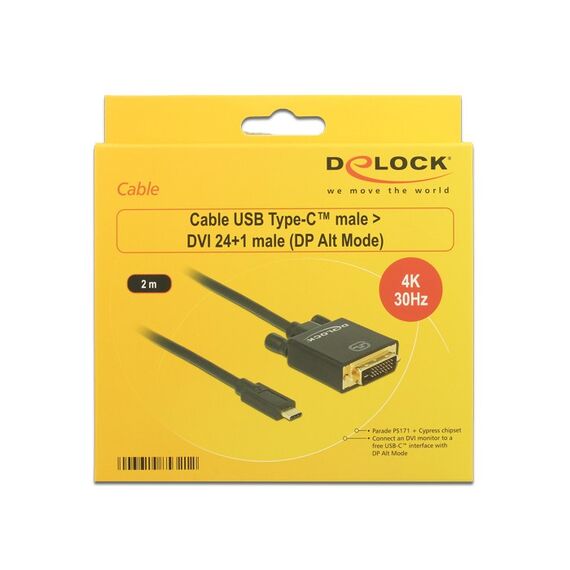 DeLOCK 2m, USB-C/DVI 24+1 USB-Grafikadapter 3840 x 2160 Pixel Schwarz, 2 image