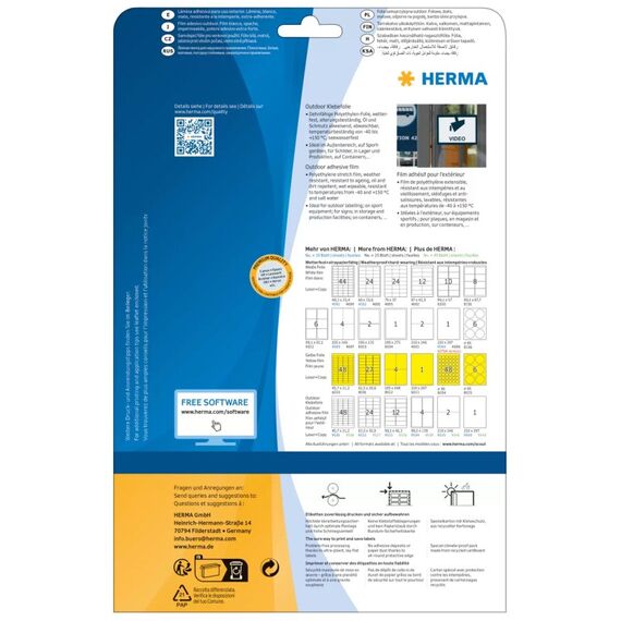 HERMA Etiketten A4 Outdoor Klebefolie 210x297 mm weiß extrem stark haftend Folie matt wetterfest 10 St.
