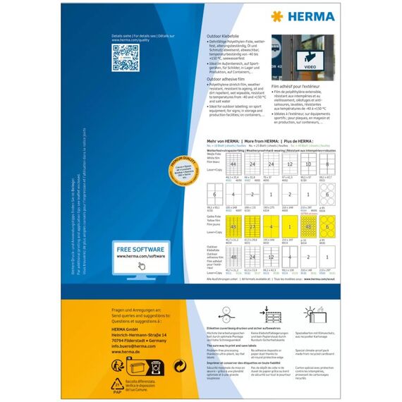 HERMA 9541 selbstklebendes Etikett Rechteck Weiß 80 Stück(e)