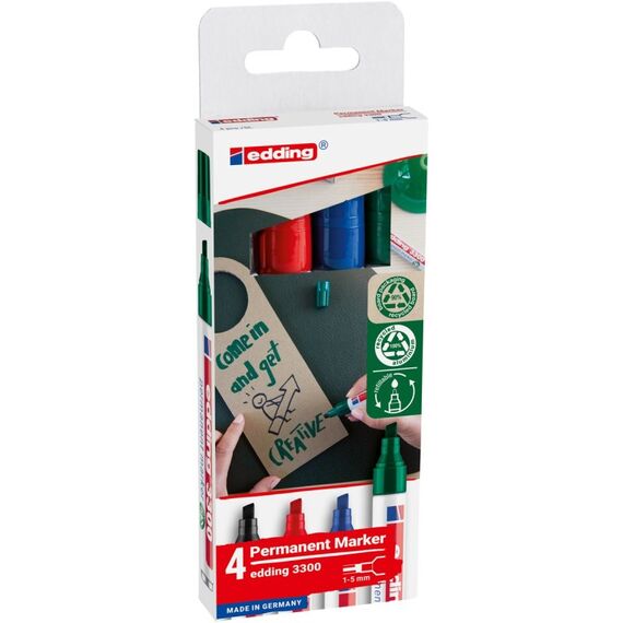 Edding 3300 Permanentmarker 4er Set basic, Keilspitze 1-5 mm