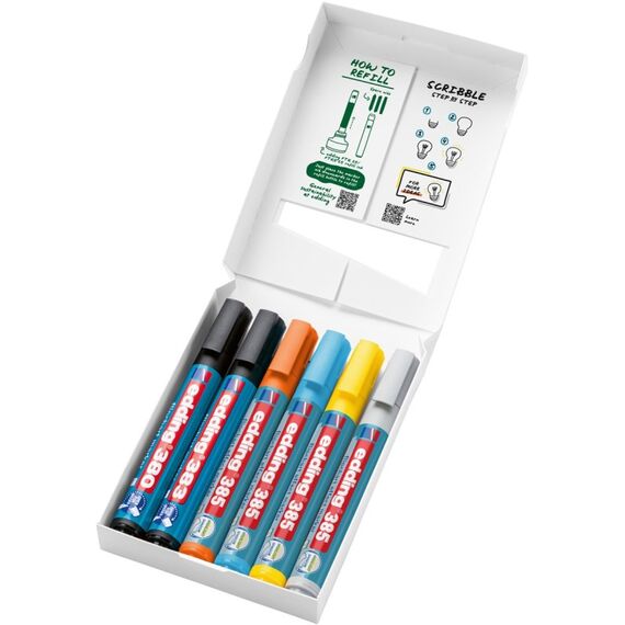 Edding 385 Flipchartmarker schwarz, schwarz, gelb, silbergrau, Pinsel-, Keil-, Rundspitze 4er Set, 3 image