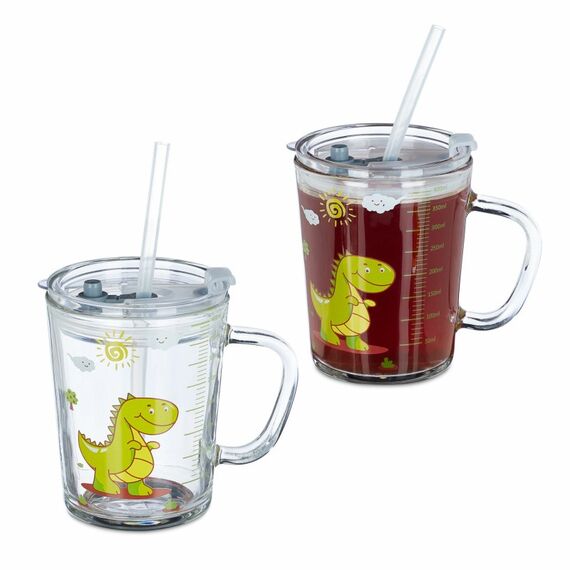 Relaxdays Trinkglas Kinder Dino 2er Set 400ml