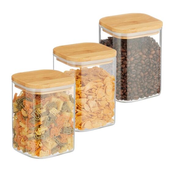 Relaxdays 3er Set Vorratsgläser mit Deckel 900 ml