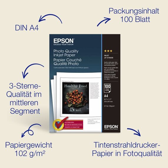 Epson A4 Photo Quality Inkjet Paper 102 g/m2, 100 Blatt, 7 image