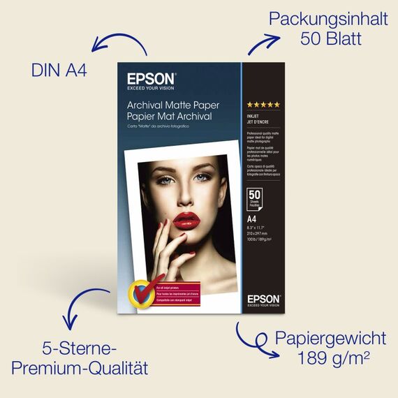 Epson A4 Archival Matte Photo Paper 189 g/m2, 50 Blatt
