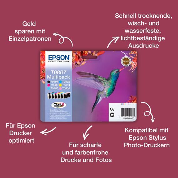 Epson Hummingbird Singlepack Cyan T0802 Claria Photographic Ink, 2 image