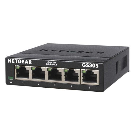 NETGEAR GS305 Switch 5 Port Gigabit Ethernet LAN Switch (Plug-and-Play Netzwerk Switch, LAN Verteiler, Hub energieffizient, lüfterlos, robustes Metallgehäuse)