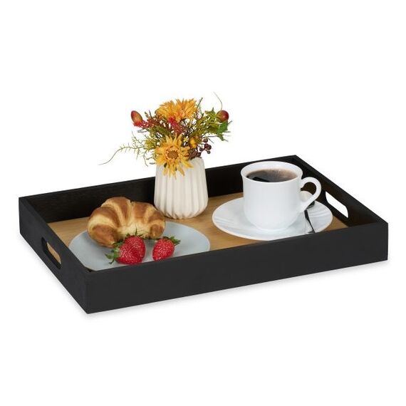 Relaxdays 4052025489021 Serviertablett Klassisches Serviertablett Rechteck Schwarz, Holz