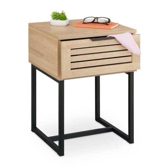 Relaxdays Bedside Table Nachttisch 1 Schublade(n) Schwarz, Holz