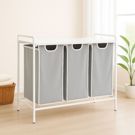 Relaxdays 4052025847685 Wäschekorb 120 l Rechteckig Eisen, MDF-Platten, Polyester Grau, Weiß, 2 image