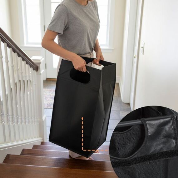 Relaxdays 10052107_8208 Wäschekorb 46 l Rechteckig MDF-Platten, Metall, Polyester Schwarz, Farbe: Schwarz, 4 image