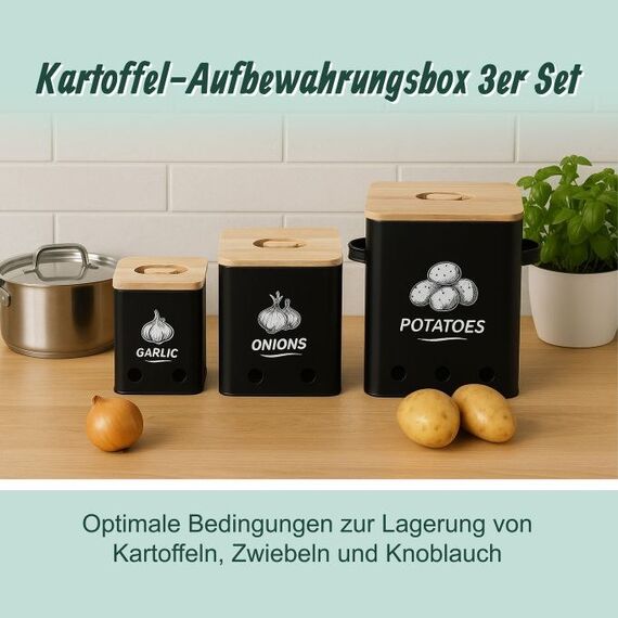Relaxdays Kartoffel Aufbewahrungsbox Universal-Behälter-Set Bambus, Silikon, 3 image