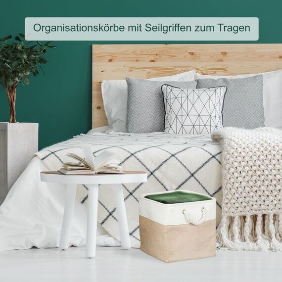 Relaxdays 10051320_8114 Aufbewahrungsbox Quadratisch Baumwolle, Eisen, Leinen Beige, Weiß, 2 image