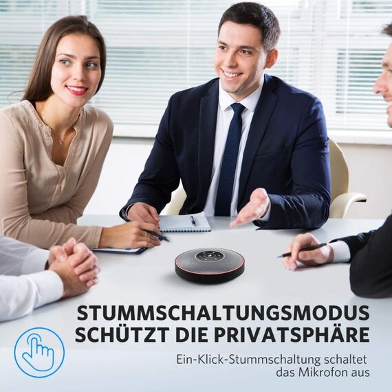 eMeet OfficeCore M2 Konferenz-Lautsprecher (inklusive 4 AI Array Mikrofonen, Echo- & Geräuschunterdrückung, 10 Stunden Akkulaufzeit, geeignet für bis zu 8 Personen, Bluetooth, AUX, USB, 360° Spracherkennung), 3 image