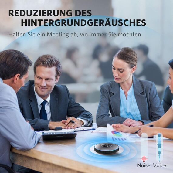 eMeet OfficeCore M2 Konferenz-Lautsprecher (inklusive 4 AI Array Mikrofonen, Echo- & Geräuschunterdrückung, 10 Stunden Akkulaufzeit, geeignet für bis zu 8 Personen, Bluetooth, AUX, USB, 360° Spracherkennung), 5 image