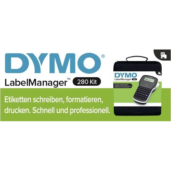 DYMO LabelManager 280 Tragbares Beschriftungsgerät im Koffer | Wiederaufladbares Etikettiergerät mit QWERTZ Tastatur | mit PC- oder Mac-Schnittstelle | für D1 Etiketten in 69 und 12mm Breite