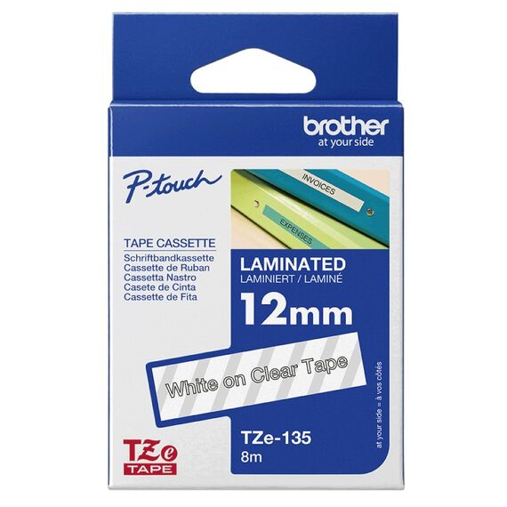 Brother TZE-135 Etiketten erstellendes Band Weiss auf Transparent, 3 image