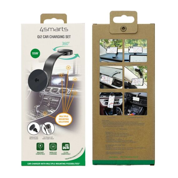4smarts Qi2 Universal Grau Zigarettenanzünder Kabelloses Aufladen Auto, 7 image