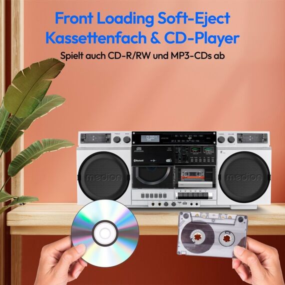 MEDION LIFE® P66538 Retro-Boombox DAB+/PLL-UKW Radio, Bluetooth® 5.3 für das Abspielen von Smartphone & Co, CD-Player, Kassettendeck, X-Bass Funktion, 2 x 10 W RMS, 6 image