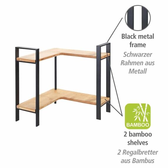 WENKO Lou Eckregal Freistehend Bambus, Metall Schwarz, Holz, 2 image