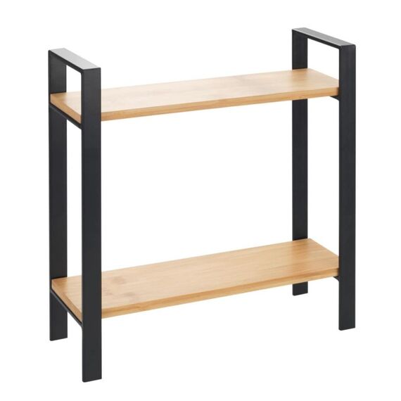 WENKO Lou Eckregal Freistehend Bambus, Metall Schwarz, Holz