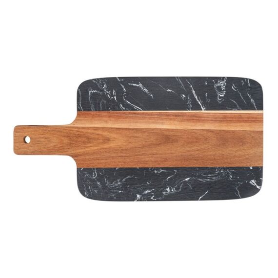 WENKO Atami Küchen-Schneidebrett Rechteckig Marmor, Holz Schwarz, Holz