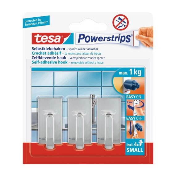 TESA Haken Powerstrips Small chrom 3 Stück