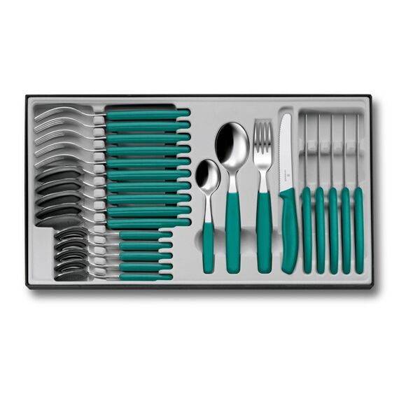 Victorinox Classic Tafelbesteckset 24 grün 24tlg, Gabel, Messer, Löffel, Teelöffel