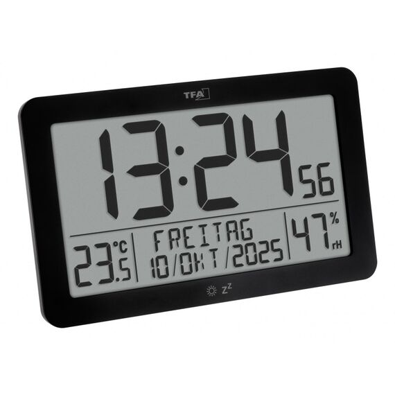 TFA-Dostmann 60.2568.01 Wand- /Tischuhr Digitale Uhr Rechteck Schwarz, Farbe: Schwarz