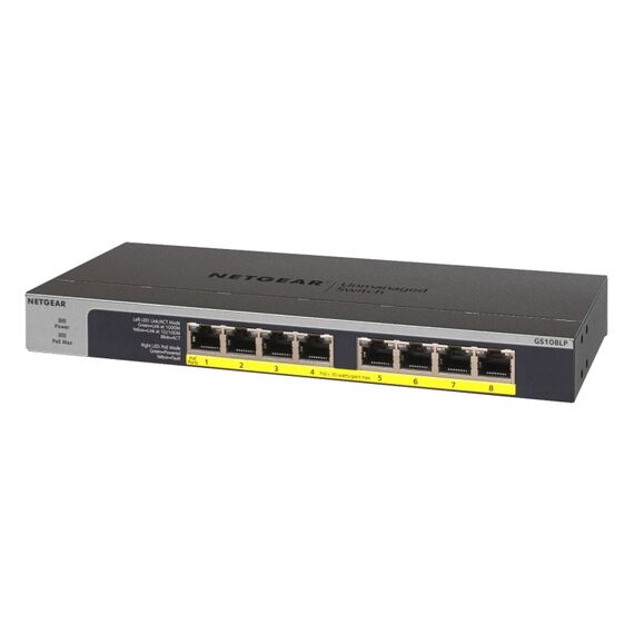 NETGEAR GS108LP Unmanaged Gigabit Ethernet (10/100/1000) Power over Ethernet (PoE) 1U Schwarz, Grau, 2 image